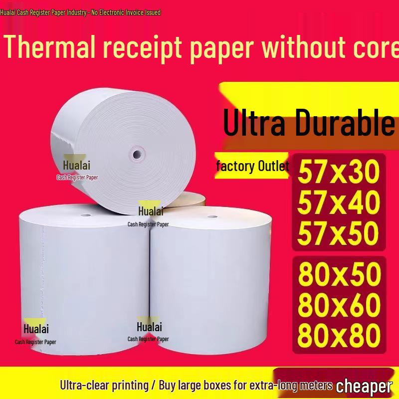 Thermal Receipt Paper Rolls - 57x50, 80x80, 57x40x30, 80x60 for Cash Registers