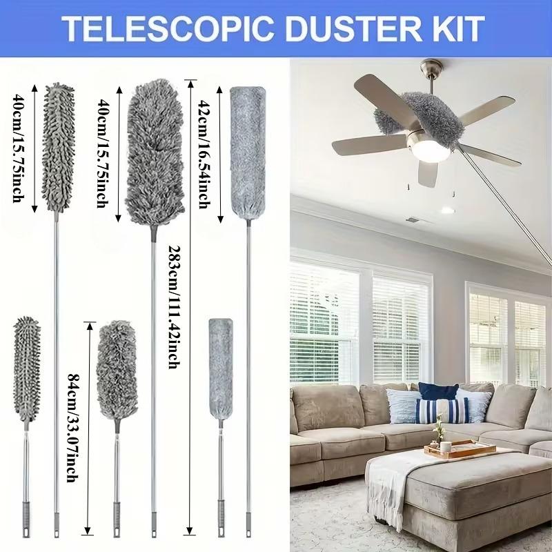 Extendable Microfiber Duster with Bendable Long Handle - Reusable for High Ceiling Fans, Furniture, Blinds & Car Cleaning, Metal