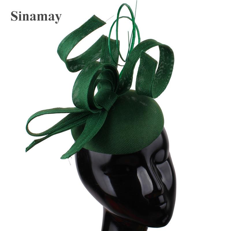 

Navy Blue Top Hat Popular Hemp Yarn Banquet Mesh Top Hat Bride Feather Hairpin Europe And America зелений