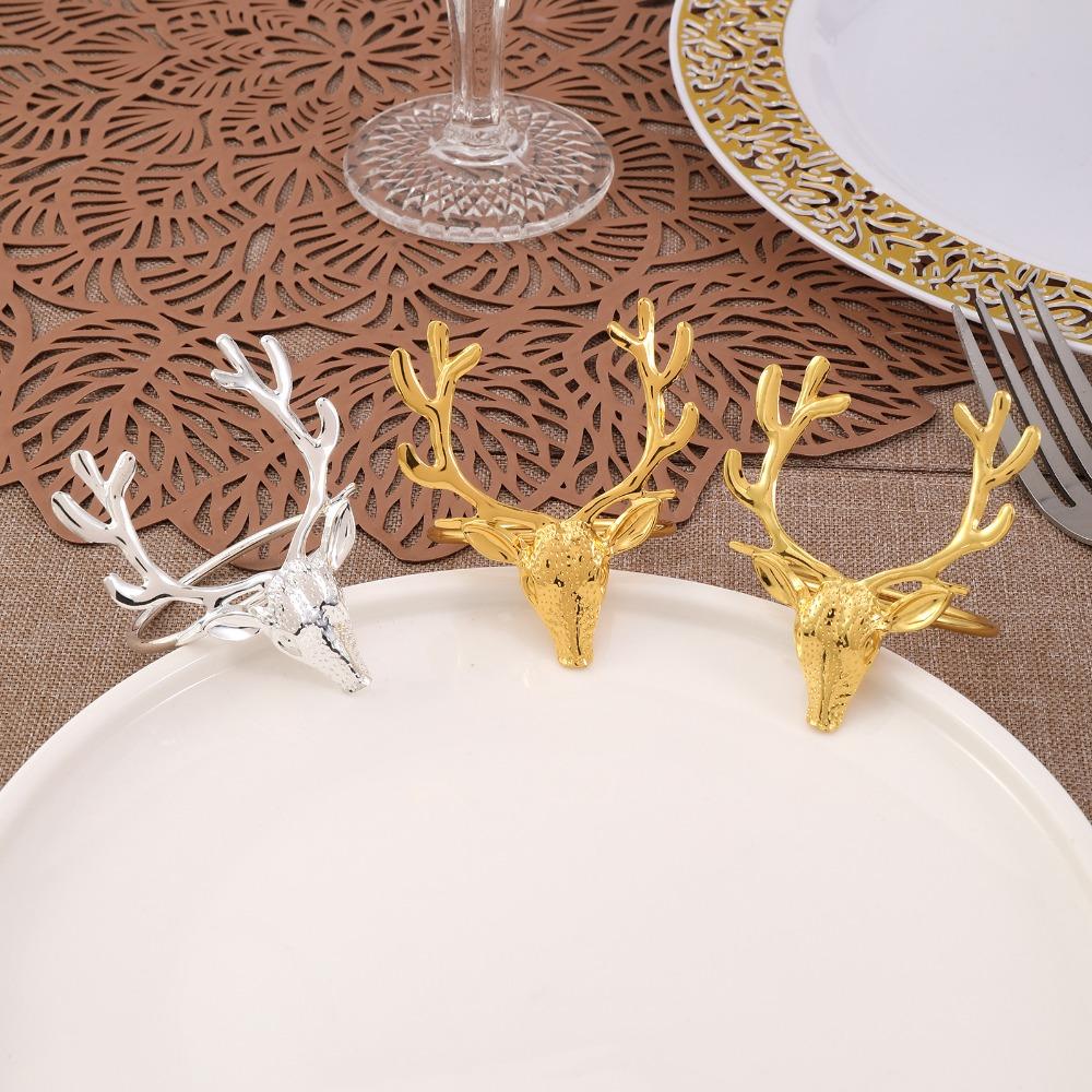 6Pcs Reusable Elk Head Napkin Holder Electroplated Napkin Buckle Christmas Deer Napkin Ring  Wedding