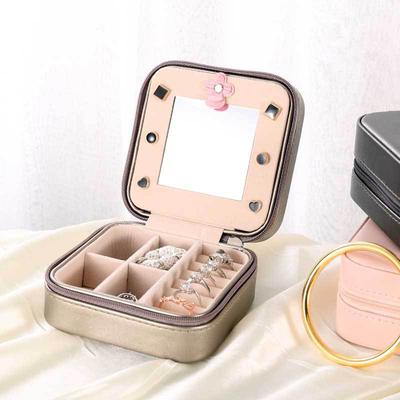 Boîte à bijoux miroir minimaliste en cuir - Organisateur de bijoux portable pour bagues, clous d'oreilles et boucles d'oreilles