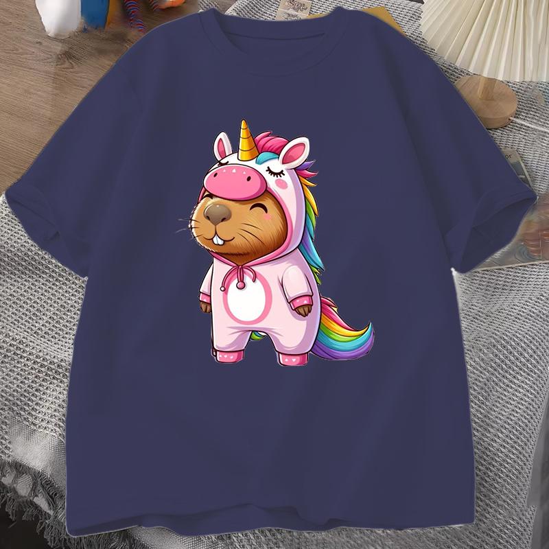 New Cute Unicorn Capibala Print Casual Tshirt Women Unisex T Shirt Summer Casual Short Sleeve Harajuku Tops Unisex Tops