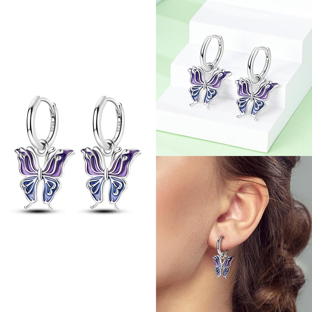 Hoop Earrings 925 Silver Certified Red Bow Heart Zircon Stud Earrings Lady's Anniversary Gift Luxury Jewelry