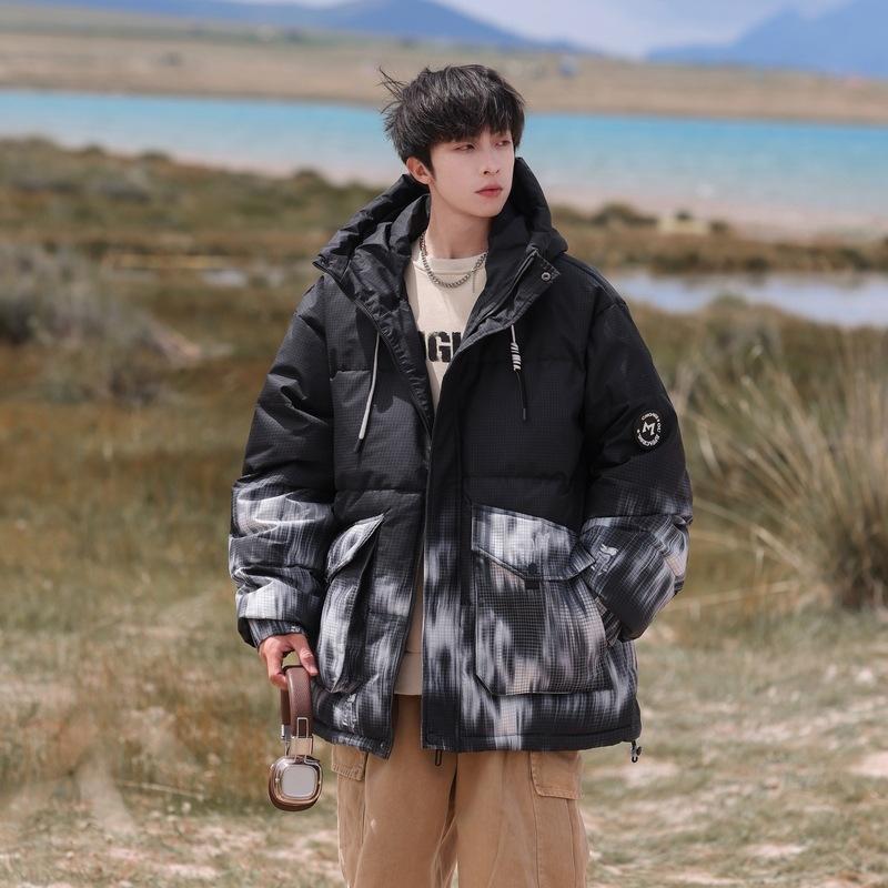 Gradual change of contrasting colors Couple ruffian handsome hooded warm cold resistant thickened winter new white duck down jacket men