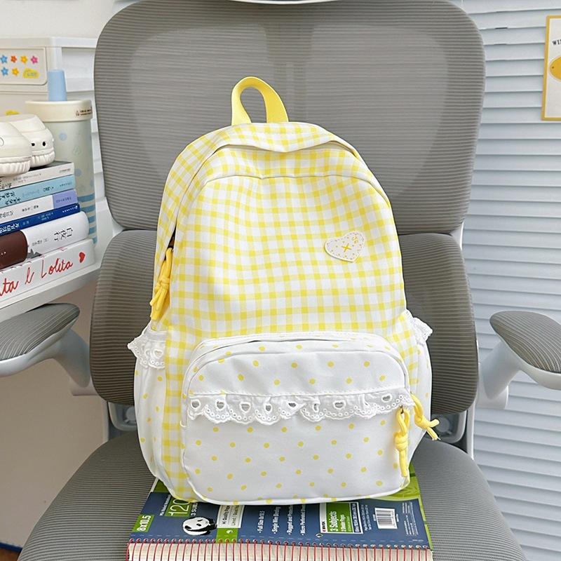 Schoolbag new small fresh plaid lace backpack women's daily versatile large capacity going out commuting student schoolbag backpack