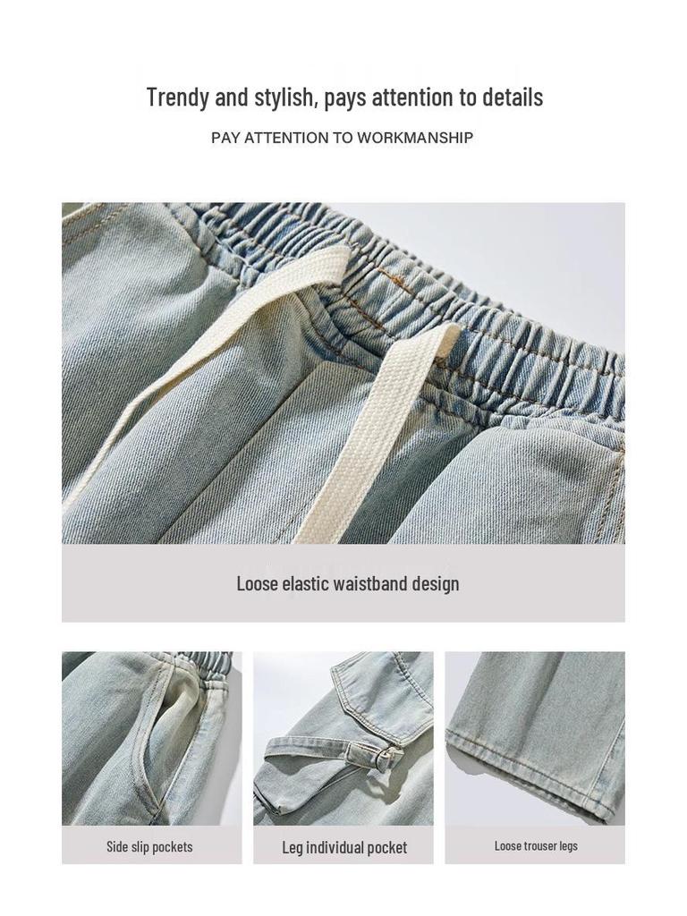Men's Multi-Pocket Cargo Jeans - Loose Fit, Wide Leg, Spring/Autumn/Winter Casual Trend Pants