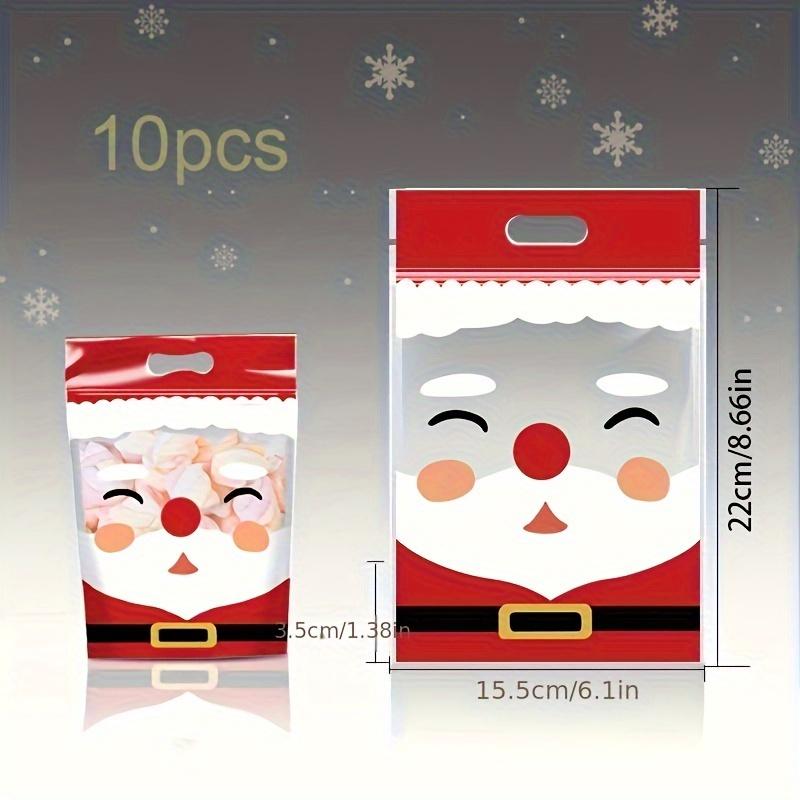 10pcs Christmas Handle Bag for Candy Chocolate Cookie Nougat Biscuit Packing Gift Santa Sealed Bags