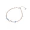 Handmade Sterling Sea Blue Topaz Bracelet With Freshwater Pearl Stackable Design Women Ins Style