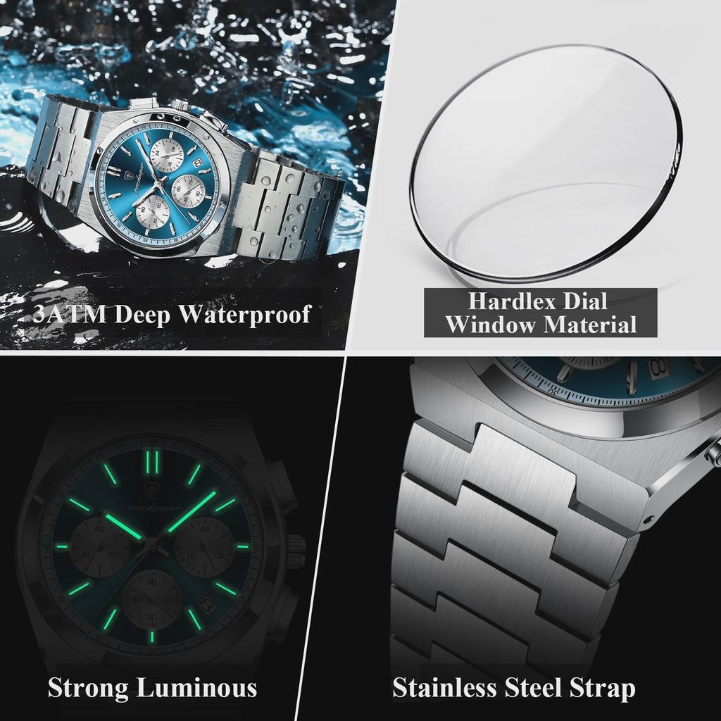 Classical Chronograph Watch Men Luxury Sport Three-Eyes Multifunction Quartz Wristwatch Man Clock Waterproof Luminous Date