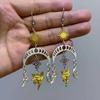 Bohemian-style Hollowed-out Crescent Moon Human Face Sun Butterfly Dangle Earrings for Woman Dramatic Jewelry Accessories Gifts