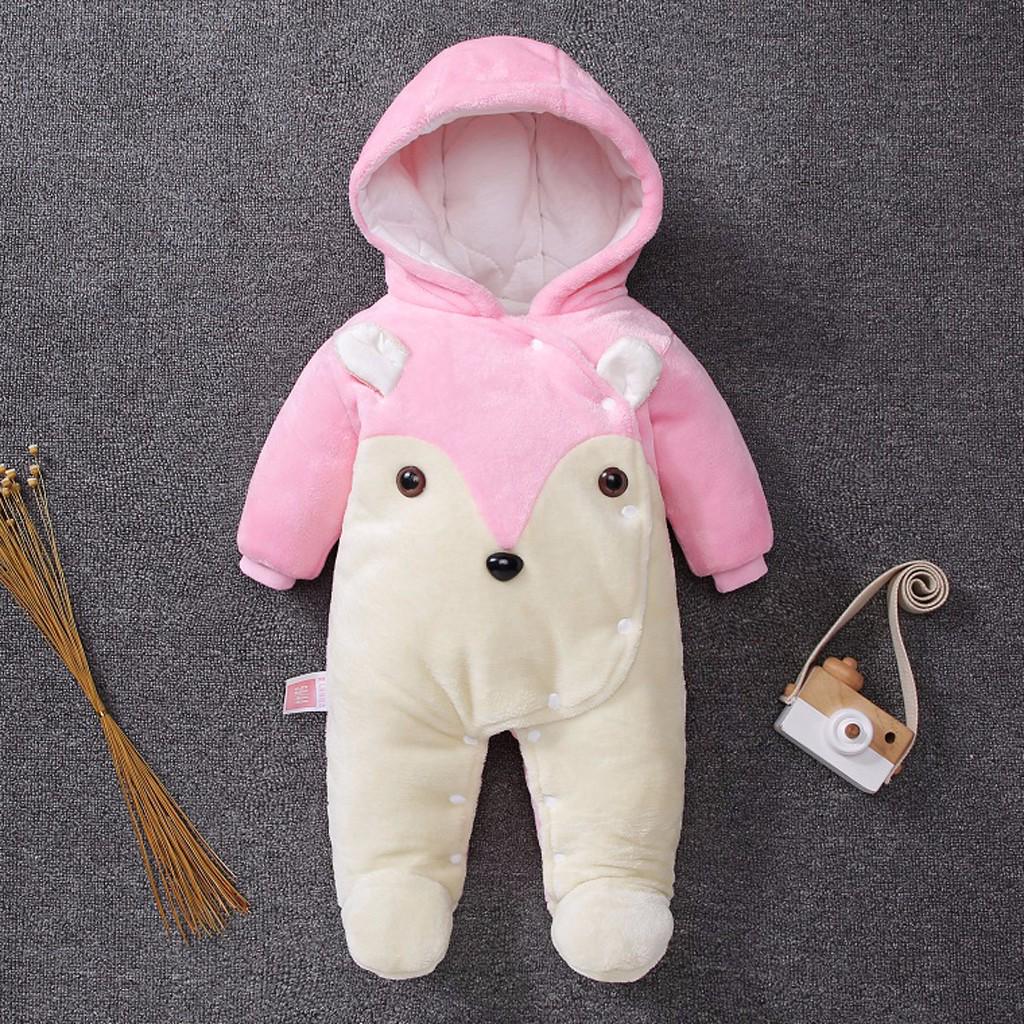 HLHN Baby Boys Girls Coat Jacket Romper Faux Fur Hood Winter Jumpsuit Zip Infant Outfit Unisex Long Sleeve Cotton