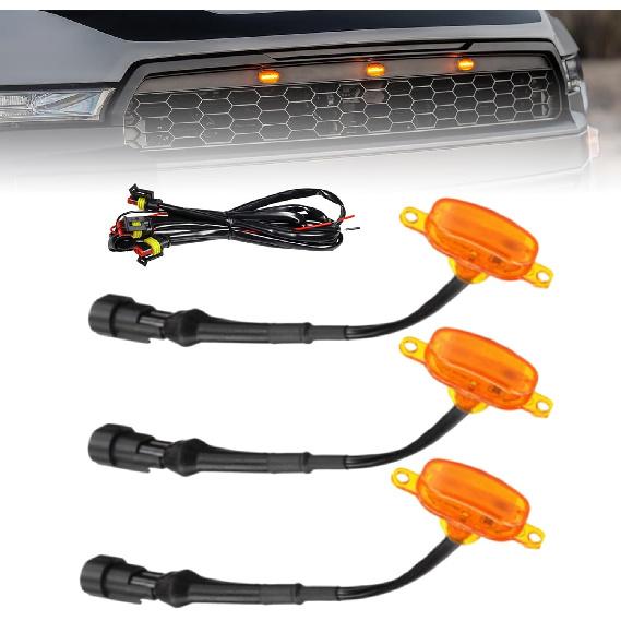 MACHSWON 3pcs LED Front Grille Marker Lights,Compatible with Ford F-150 Raptor 2004-2019,Compatible with Dodge Ram 1500 2013-2018 Aftermarket Grilles