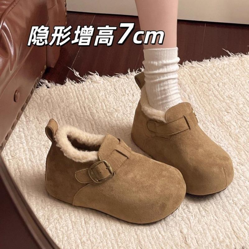 Inner heightening retro thick-soled all-inclusive women's shoes, new autumn and winter one-pedal Doudou shoes, velvet cotton shoes