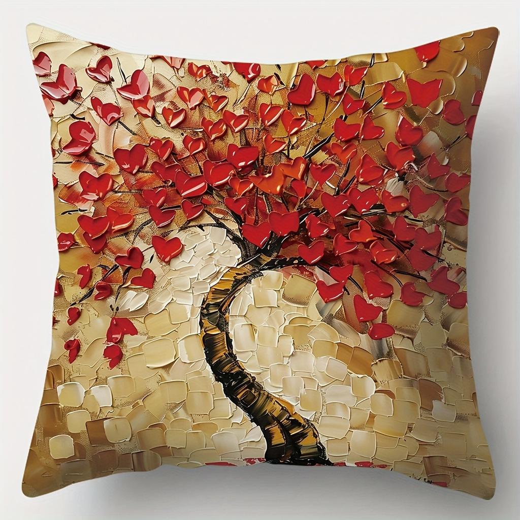 Home Decor Floral Artistic Pillows: Cherry & Tulip Designs Pattern Cushion Cover Suitable for Sofa Bedroom Car Pillow Cover