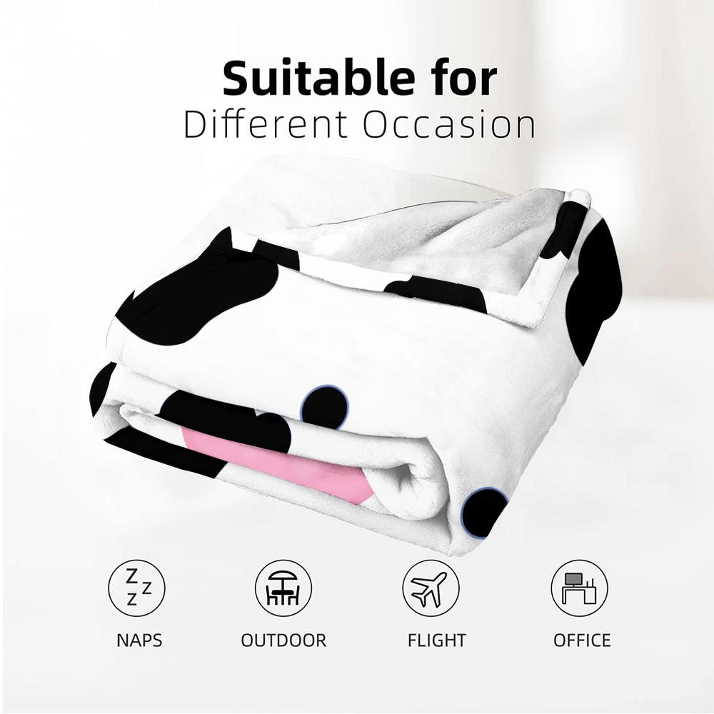 Cartoon Cow Face Cow Cartoon Anime Print Flannel Blanket Soft Warm Throw for Kids Bedroom Sofa Christmas Office Car