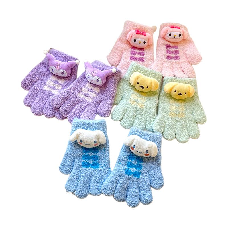 Kinderhandschuhe Herbst und Winter Cartoon Niedlich Kuromi Warme Vollfingerhandschuhe für Jungen und Mädchen Schreiben Split-Finger Babyhandschuhe