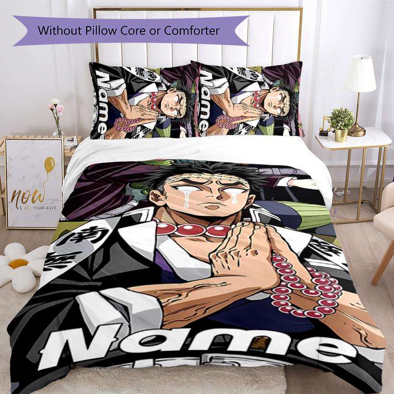 3pcs Custom Name Demon Slayer Character Theme Bedding Set Duvet Cover Closure Includes 1 Duvet Cover & 2 Pillowcases for All Seasons Bedroom Decor