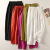 Baumwoll-Leinen lässige Neun-Punkt-Hose, elastischer Bund, weite literarische Hose, Frühling und Sommer Übergröße Karottenhose, Damen
