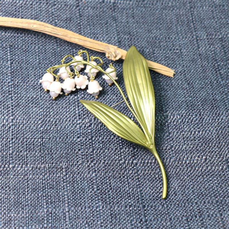 Green Enamel White Floral Leaf Brooch For Women Lily Valley Brooches Pin Jewelry For Women Pins Brooch Accessories