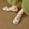 Krazing Pot Cow Skin Hollow Decoration Thick Heels Peep Toe Party Summer Size 41 Gladiator Superstar Women Sandals