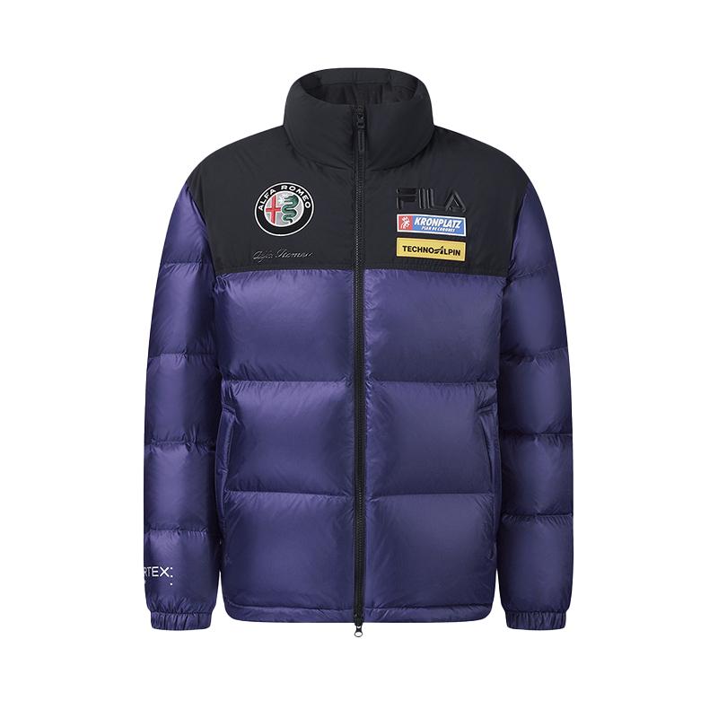 Fila Ski Series 4810 Snow Peak Goose Down Trendy Personality Cool Sports Color Block Warm Stand Collar Woven Down Jacket Men Outerwear A11M546927FDP