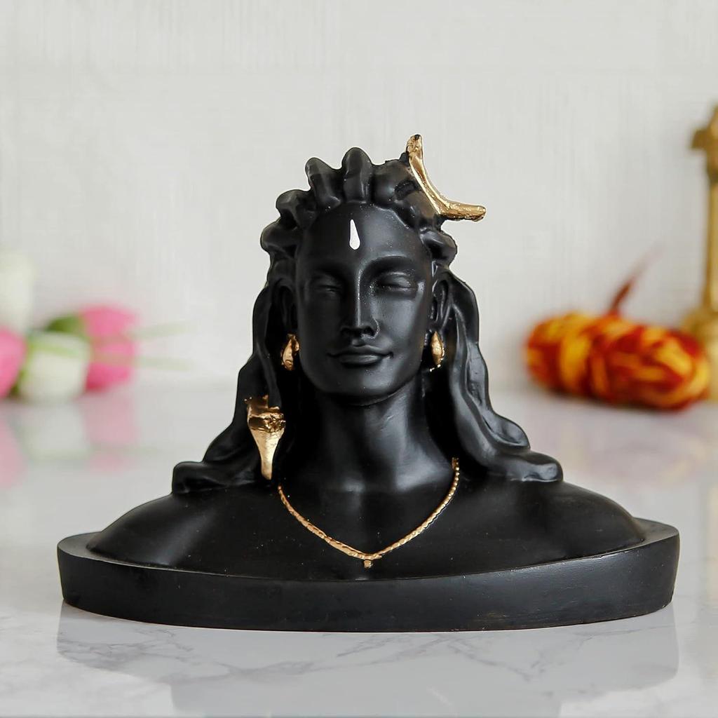 Black Resin Adiyogi Shiva Statue for Car Dashboard| Adiyogi Statue for Home Decor Pooja Room Office| Mahadev Murti Lord Shiva Idol