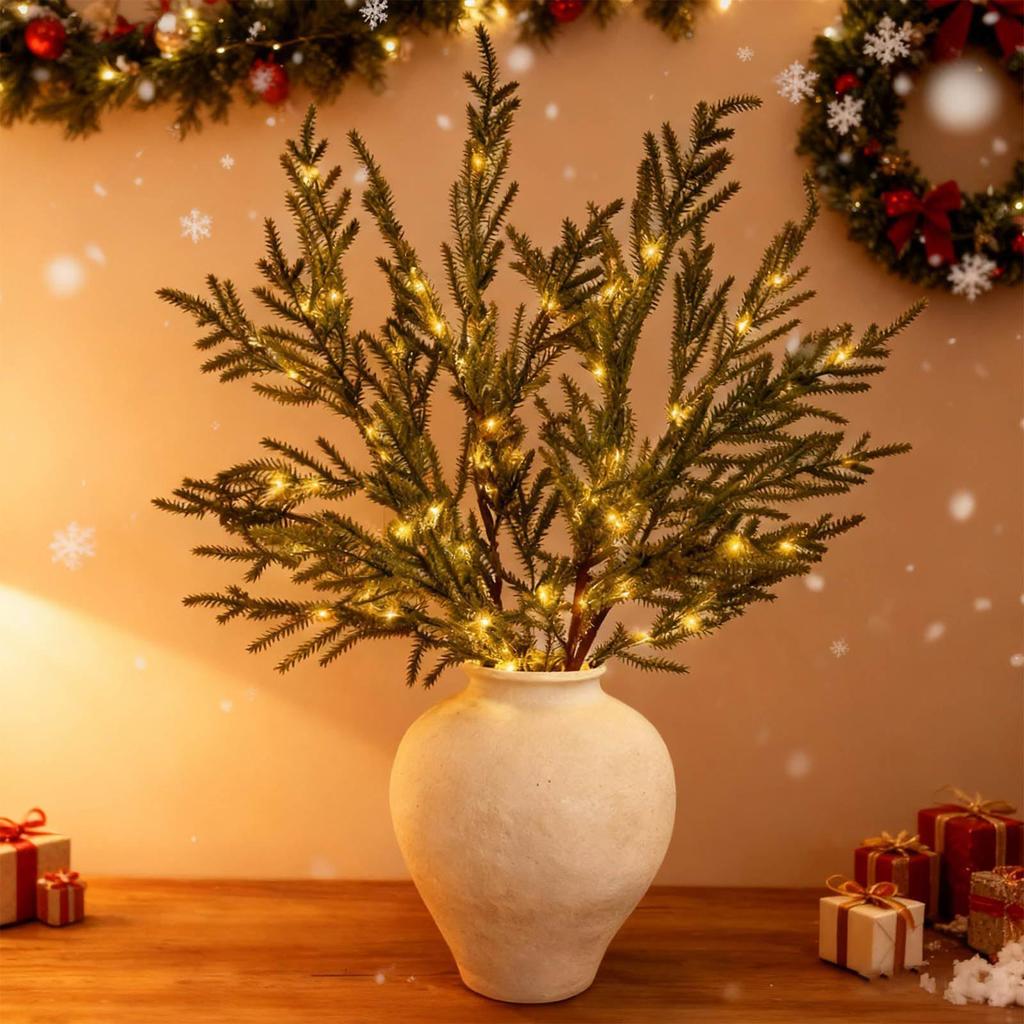 Lighted Pine Branches Artificial Long-Lasting Greenery Decoration 5 Pieces Lit Christmas Branches for Family Friends Party Home