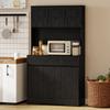 Credenza da cucina a buffet con piano di lavoro, 6 ante, Armadio alto contenitore con ripiani, Nero