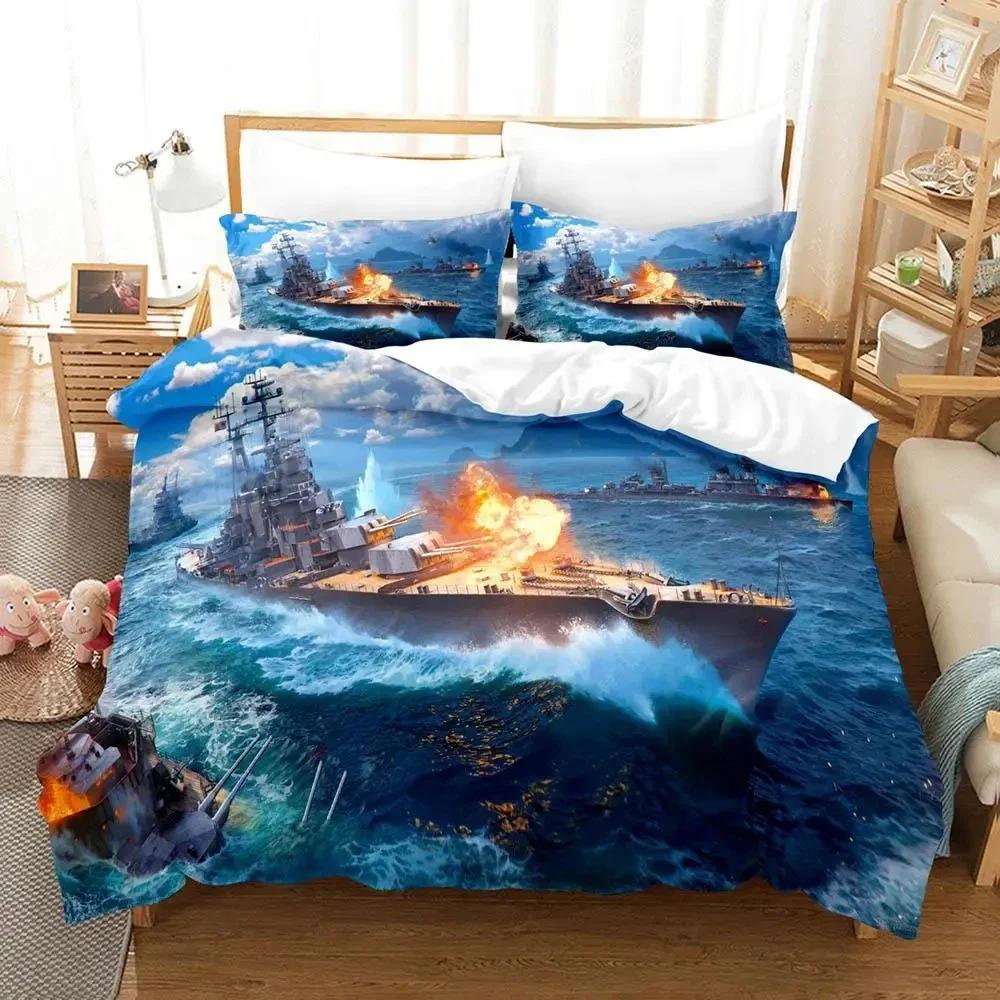 3D Print Game World Of Warships  Bedding Set Duvet Cover Bed Set Quilt Cover Pillowcase Comforter King Queen Size Boys Adult