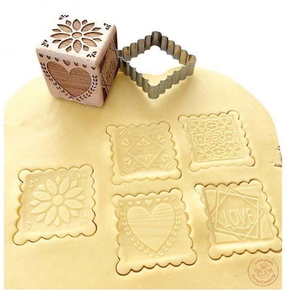 Cookie Stamp Kit - SCRAPCOOKING - Wood - 5 Sides - With Stainless Steel Cutter