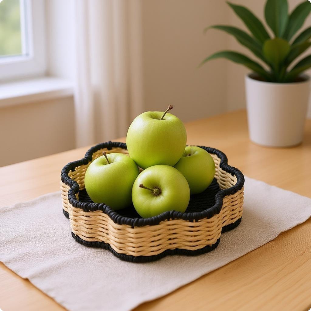 2 Pieces Paper Rope Basket Decorative Rattan Tray Basket Imitation Rattan Tray Natural Look Home Storage Eco-Friendly