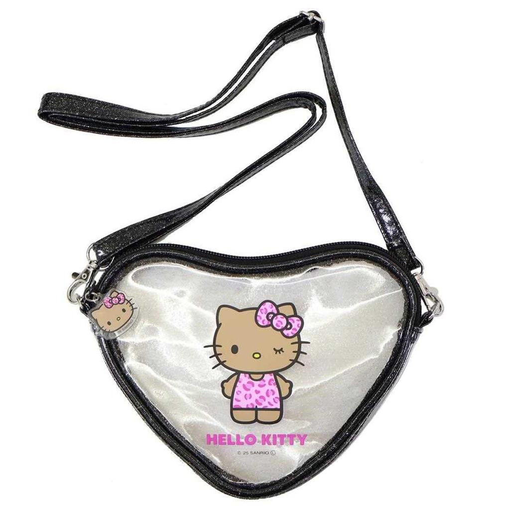 San Art Sanrio Characters Clear Hello Heart-Shaped Pouch, Kitty, Suntan, SAN-0083-BK