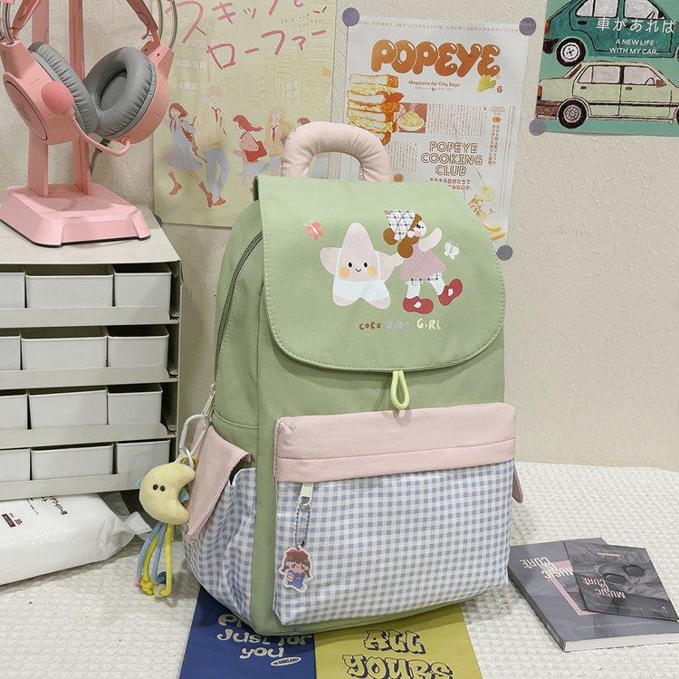 Schoolbag small fresh cute cartoon girl schoolbag high value ins niche design plaid large capacity backpack