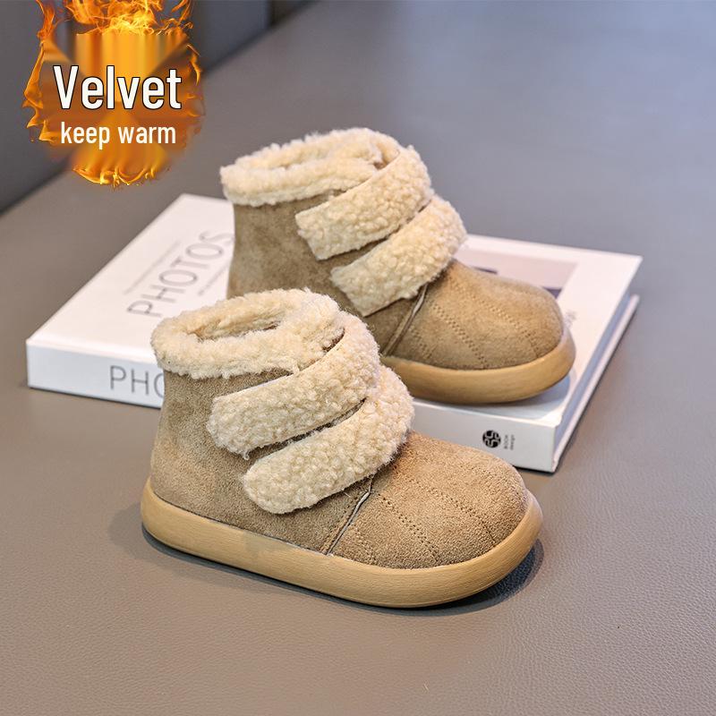 2025 Kids  Winter Snow Boots - Boys  & Girls  Plush Cotton Short Boots Size 36: 22cm хаки