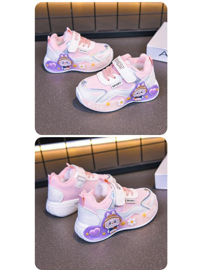 Kinder-Fleece-gefütterte Cartoon-Sportschuhe – Weiche Sohle, Bequeme Lauflernschuhe für Kleinkinder, Niedliche Freizeit-Sneaker für Mädchen.