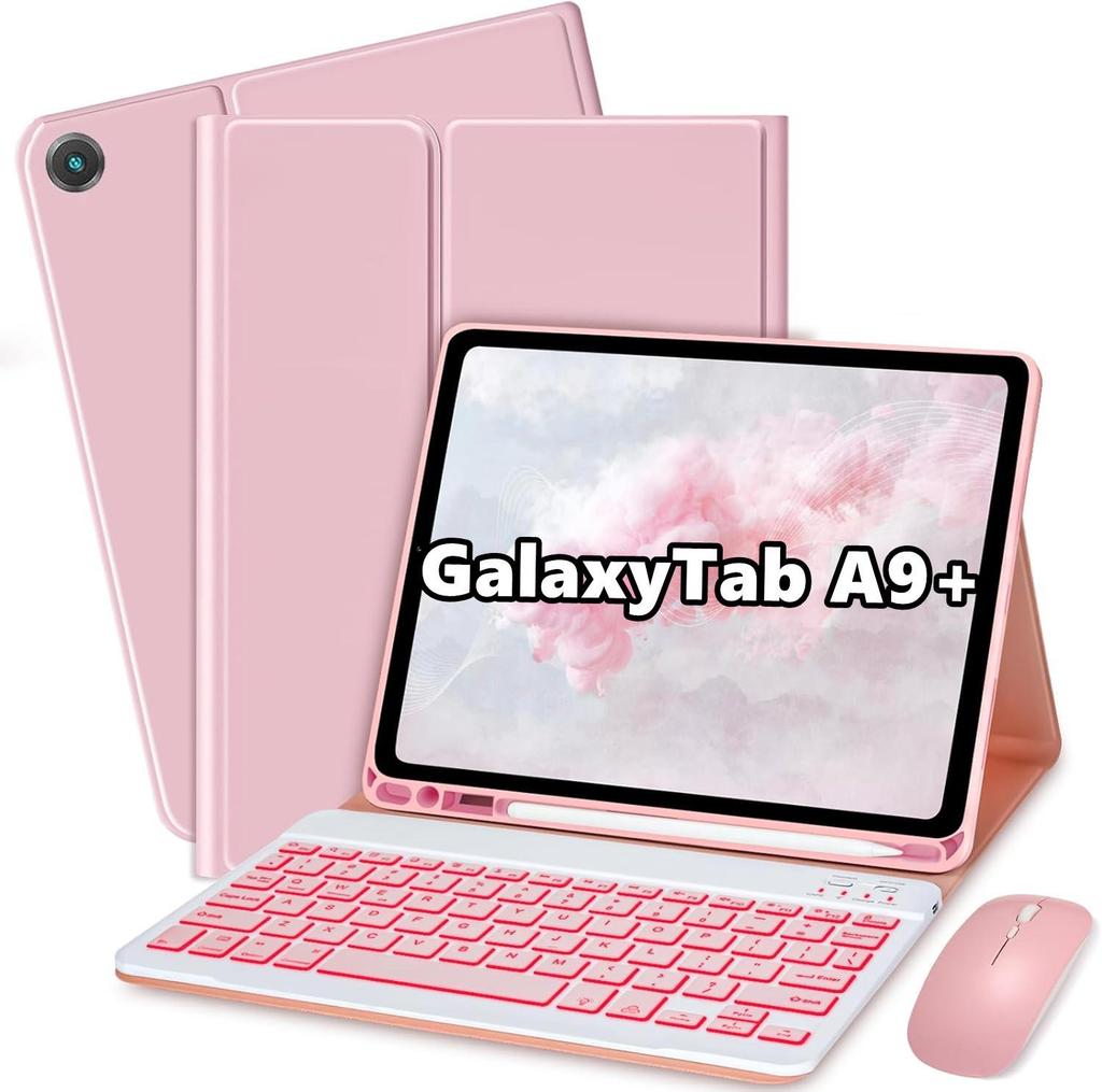 Bluetooth-Tastaturhülle mit Hintergrundbeleuchtung für Galaxy Tab A9+ 11 Zoll: Abnehmbar, Schützend, Softshell