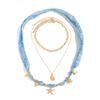 Ocean Vacation Style Starfish Conch Pendant Necklace, Creative Silk Scarf Stacked Collarbone Chain Necklace Women