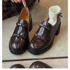 British high-heeled loafers for women French elegant bow thick-heeled single shoes British black small leather shoes for women