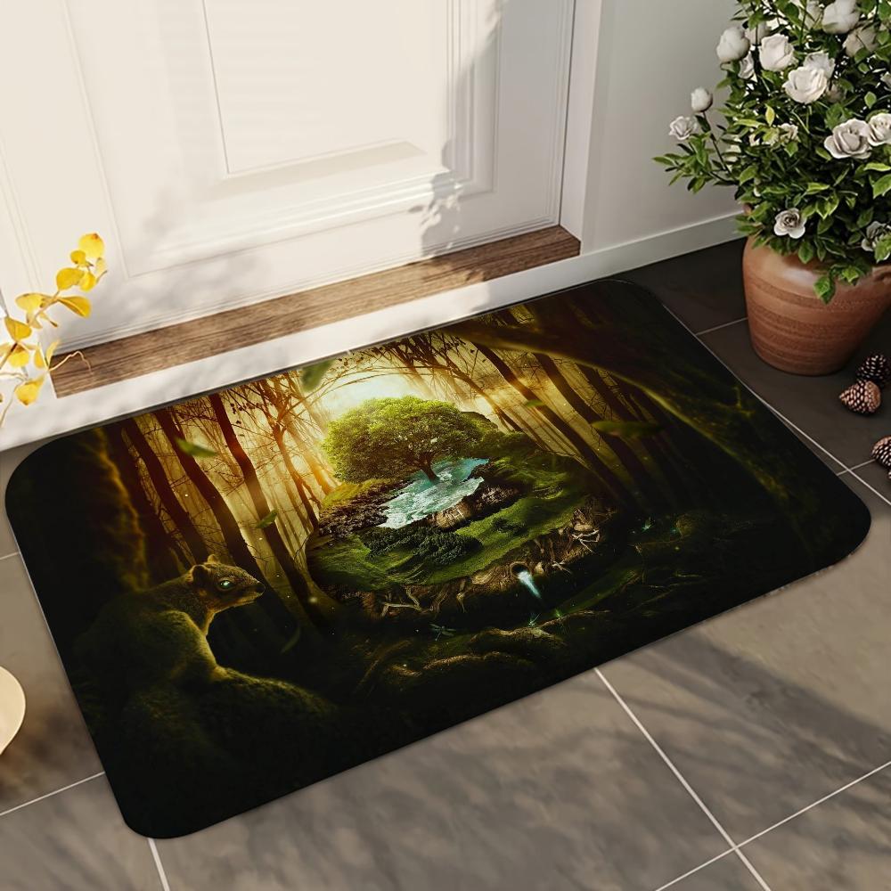 1pc Forest Tree Jungle Animal Landscape Absorbent Mats Anti-Slip Mats Home Decor Supplies Carpets Home Kitchen Floor Mats