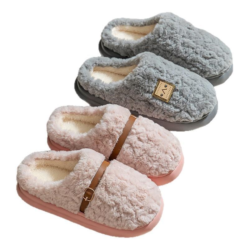 Home warm and velvet thick-bottomed couple's cotton slippers warm, non-slip and wear-resistant, lightweight fluff mop