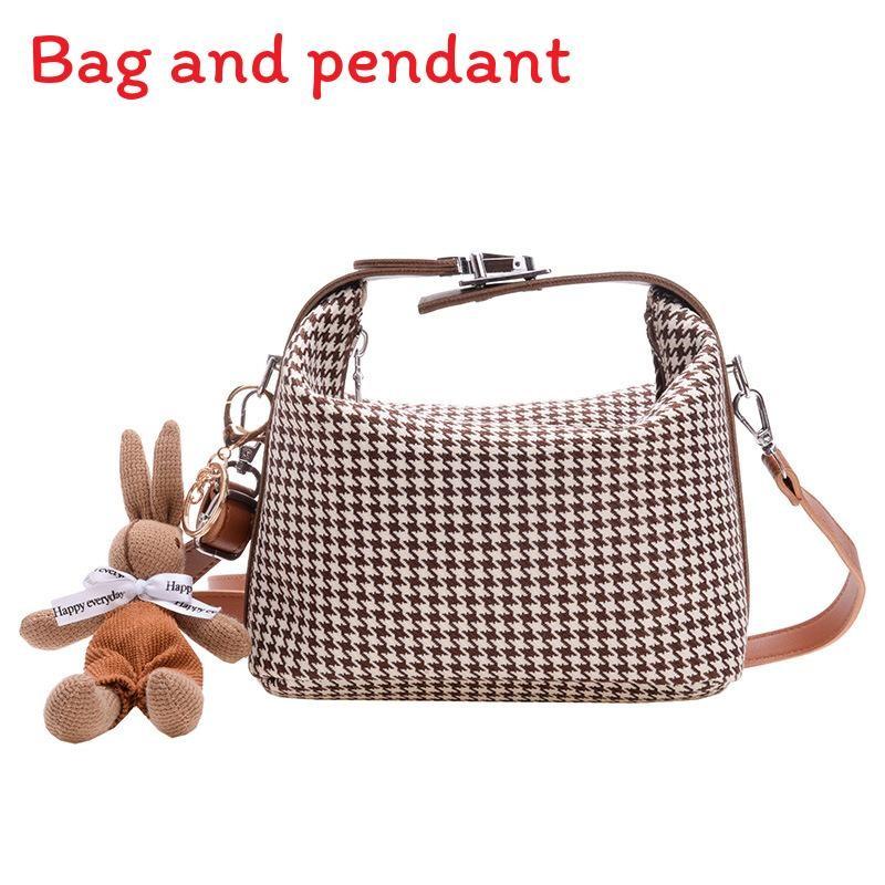 Simple Houndstooth Pattern Parent Child Shoulder Bag With Pendant For Kids Daily Use