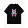 Oversized T Shirt Black Bunny Skull Neon Print Casual Streetwear Fashion Statement Top For Women