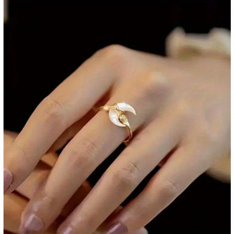 Bohemian Style Moon Shaped Adjustable Ring Vintage Jewelry for Daily Wear & Party Occasions, for Teenager