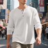 Men's Jacquard Small Square Buckle Henley Long Sleeve Retro Base T-shirt