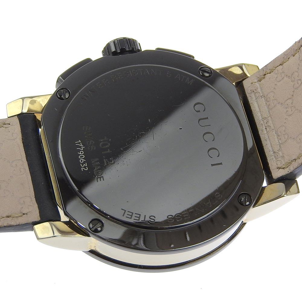 Gucci G Chrono Watches 101.2 blackDial Stainless Steel/Embossed Leather Quartz Chronograph Mens Used