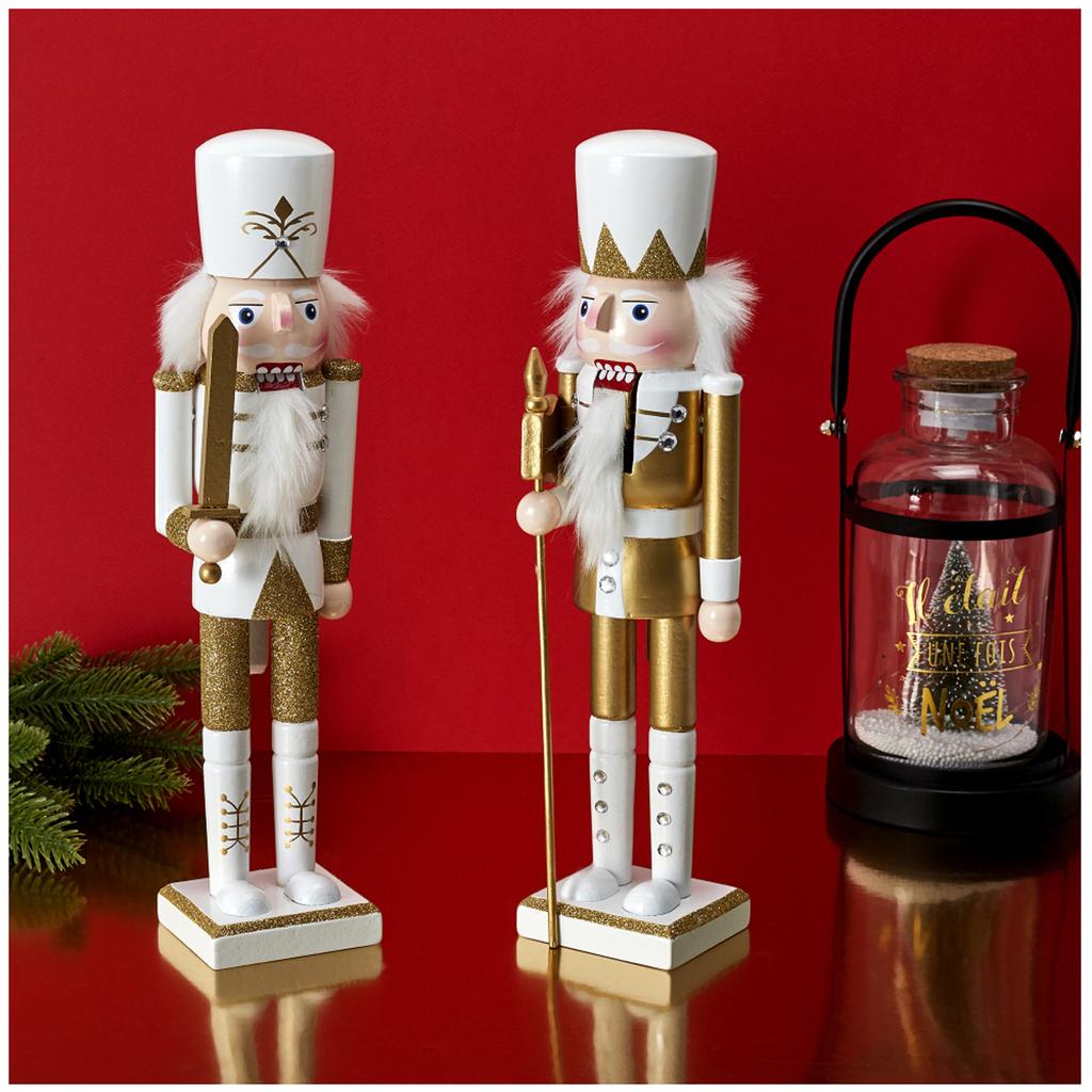 Les Trésors De Lily [A3490] - Golden White 'Nutcracker' Wooden Statuette (sword) - 35x10x8cm