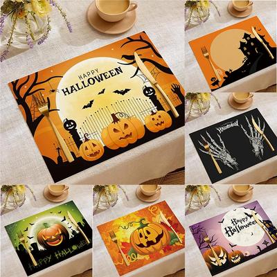 Halloween Heat-Resistant Placemats Festive Home Decor Kitchen Living Room Table Pads Durable Decorative Mats Party Supplies