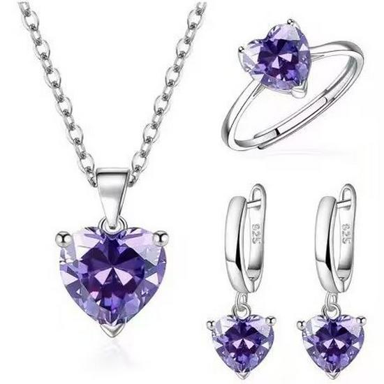 Heart-Shaped Zircon Jewelry Set: Earrings, Necklace & Open Ring - Elegant and Luxurious Fashion Accessories