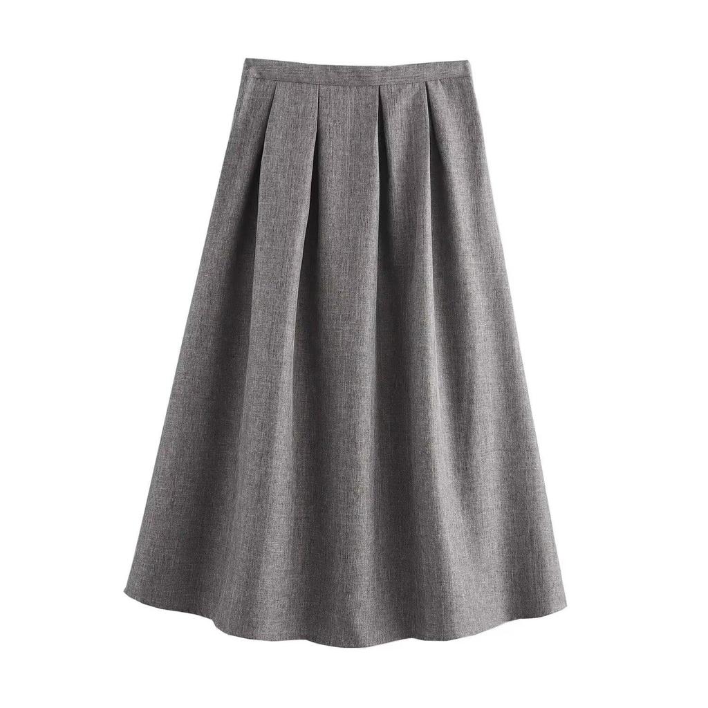 2024 Women's A-Line Pleated High Waist Mid-Length Skirt