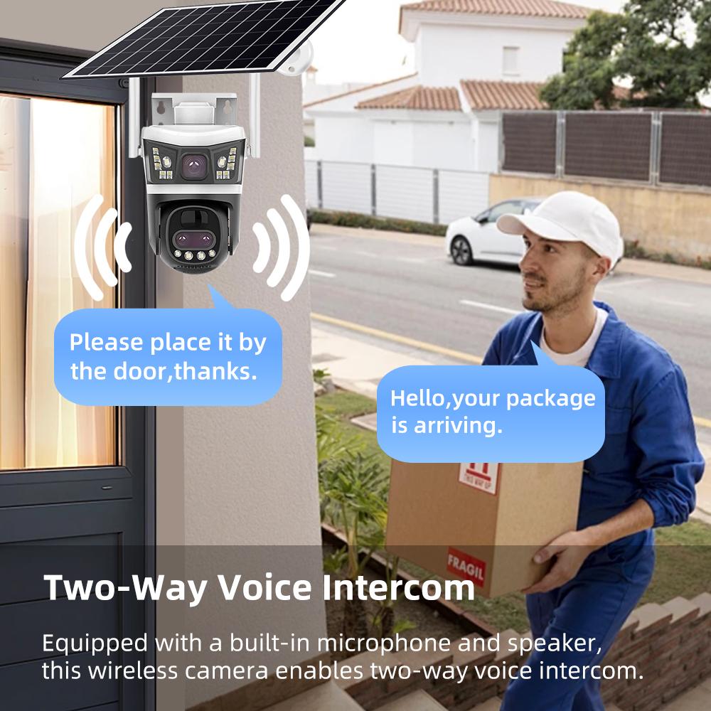 HD 10x Zoom Solar-powered Camera, Dual-lens Three-view Monitoring, PTZ Automatic Tracking CCTV, Wireless WIFI/4G Security Camera